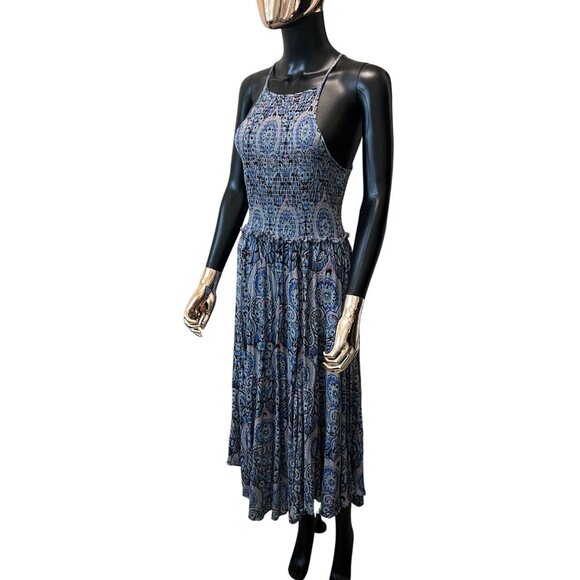 ✨ Free People “Seasons in the Sun” Boho Printed Midi Dress Blue Paisley – Size M - Picture 7 of 12